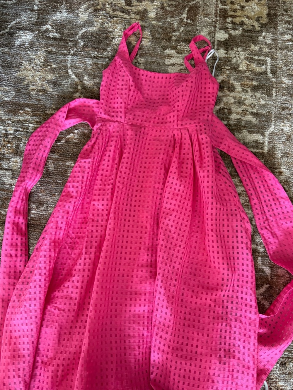 Definitely Stunning Hot Pink Gingham Burnout Midi Dress Size XS - Picture 5 of 10